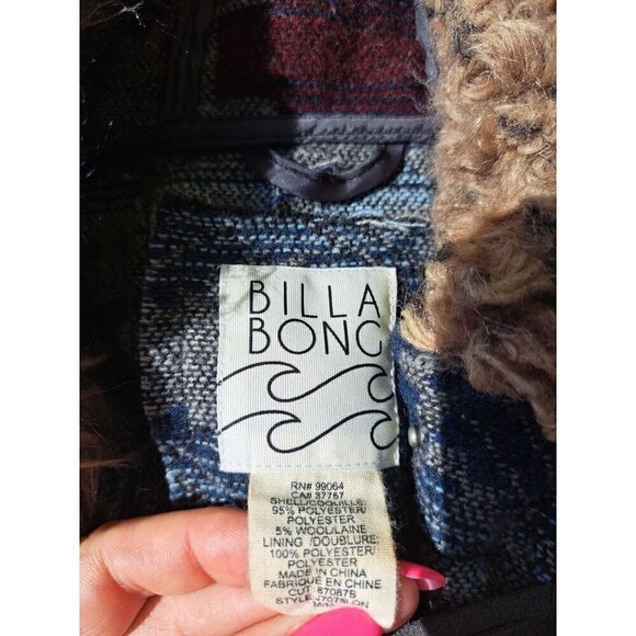 Vintage Billabong Women's Medium Coat Navajo Pattern Hooded Wool Blend Toggle Co - Picture 7 of 11